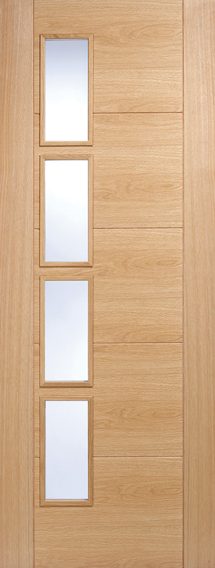Oak Vancouver Pre-Finished Glazed 4 Light Clear Glass Offset Internal Door - The Wooden Door Company