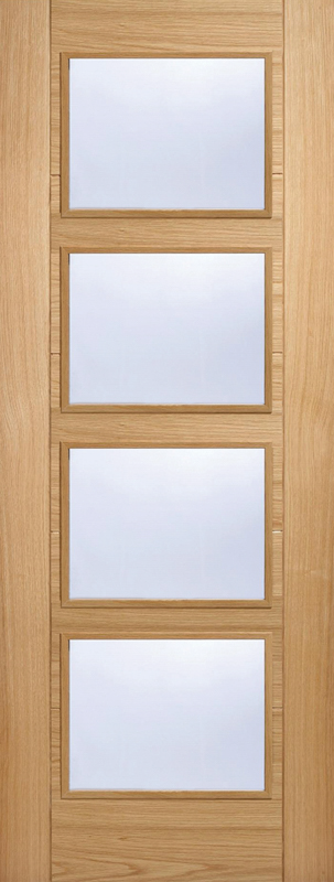 Oak Vancouver Pre-Finished Glazed 4 Light FD30 Fire Door - The Wooden Door Company