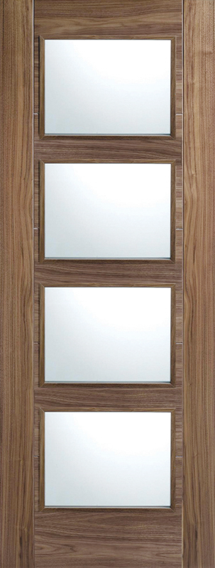 Walnut Vancouver Pre-Finished Glazed 4 Light FD30 Fire Door - The Wooden Door Company