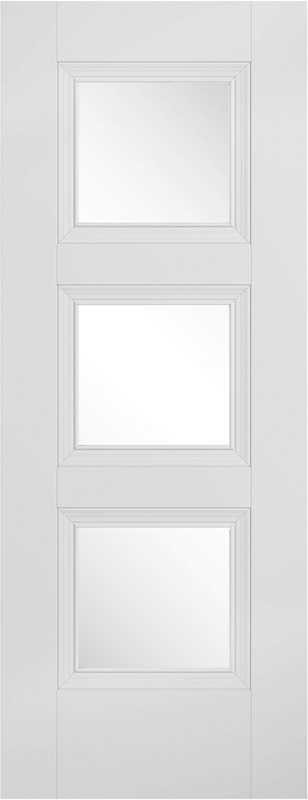 White Amsterdam Primed Plus Glazed 3 Light Internal Door - The Wooden Door Company