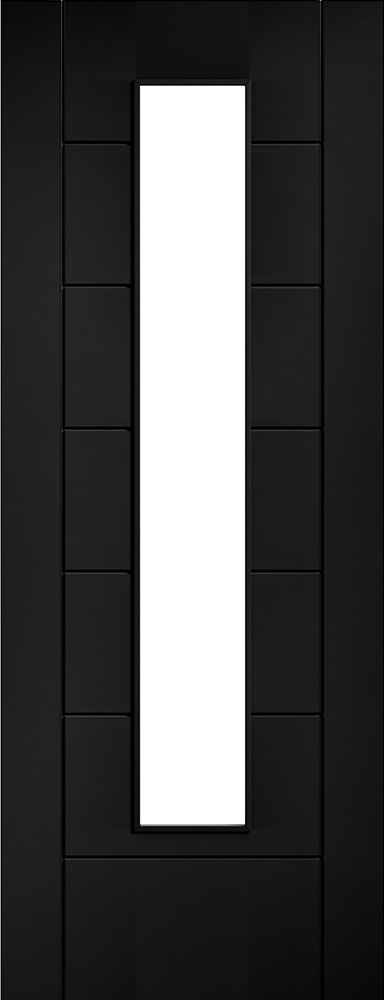 Black Laminate Linear 7 Panel Pre-Finished Glazed Internal Door - The Wooden Door Company