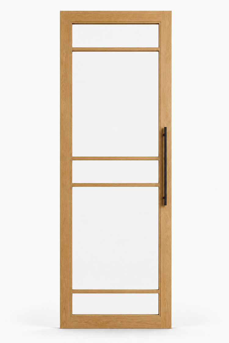 The Bramhope bespoke oak industrial glazed internal door with clear glass