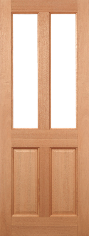 Hardwood Malton Unfinished Glazed 2 Light Frosted External Door - The Wooden Door Company