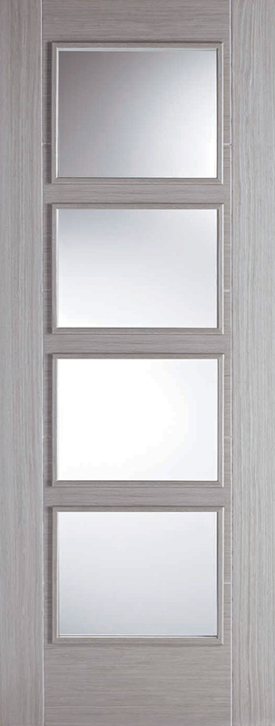 Light Grey Vancouver Pre-Finished Glazed 4 Light FD30 Fire Door - The Wooden Door Company