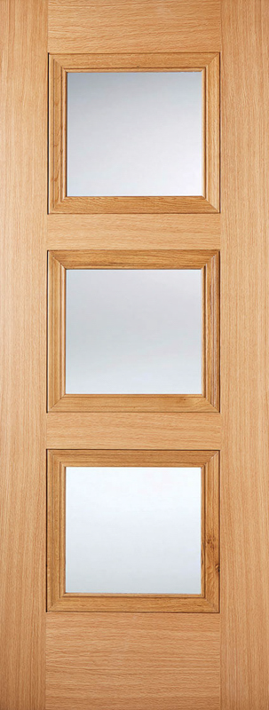 Oak Amsterdam Pre-Finished Glazed 3 Light Internal Door - The Wooden Door Company