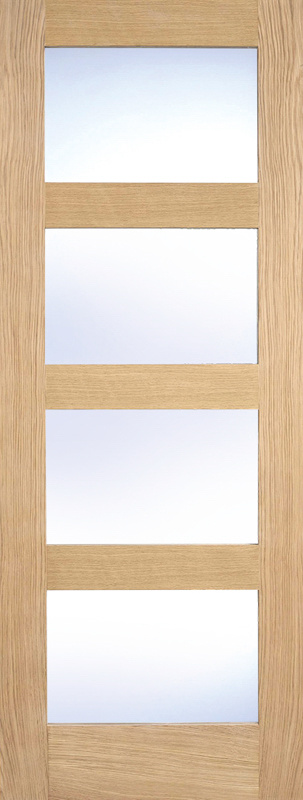 Oak Shaker Pre-Finished Glazed 4 Light Clear Internal Door - The Wooden Door Company