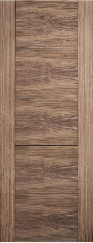 Walnut Vancouver 5 Panel FSC Pre-Finished FD30 Fire Door - The Wooden Door Company