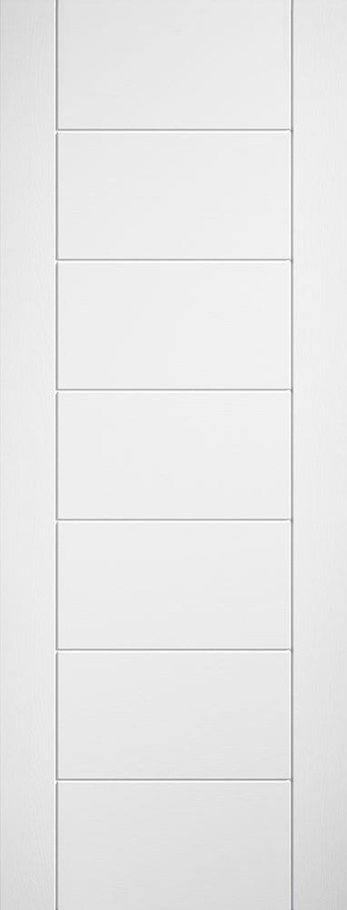 White Laminate Linear 7 Panel Pre-Finished FD30 Fire Door - The Wooden Door Company