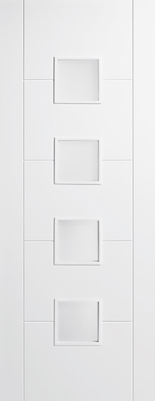 White Vancouver Primed Glazed 4 Light Frosted Internal Door - The Wooden Door Company